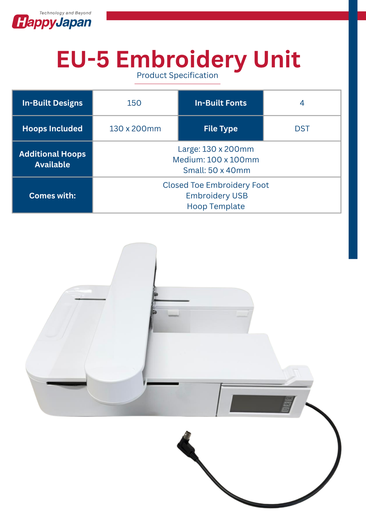 EU-5 Embroidery Unit Product Specification